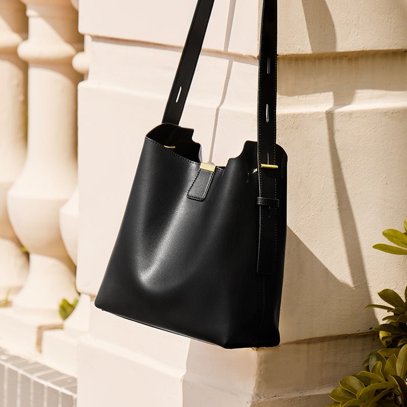 Minimalist Genuine Leather Bucket Shoulder Bag-3