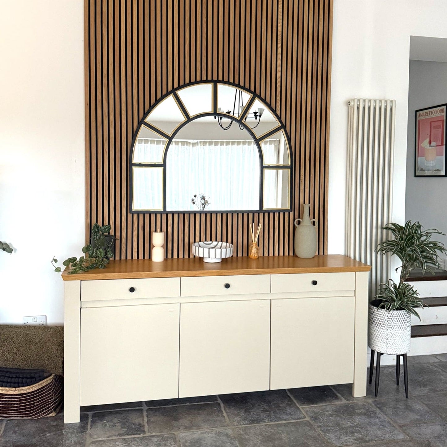 Mio - Black & Gold Metal Arched Window Mirror - 95cm x 120cm-3