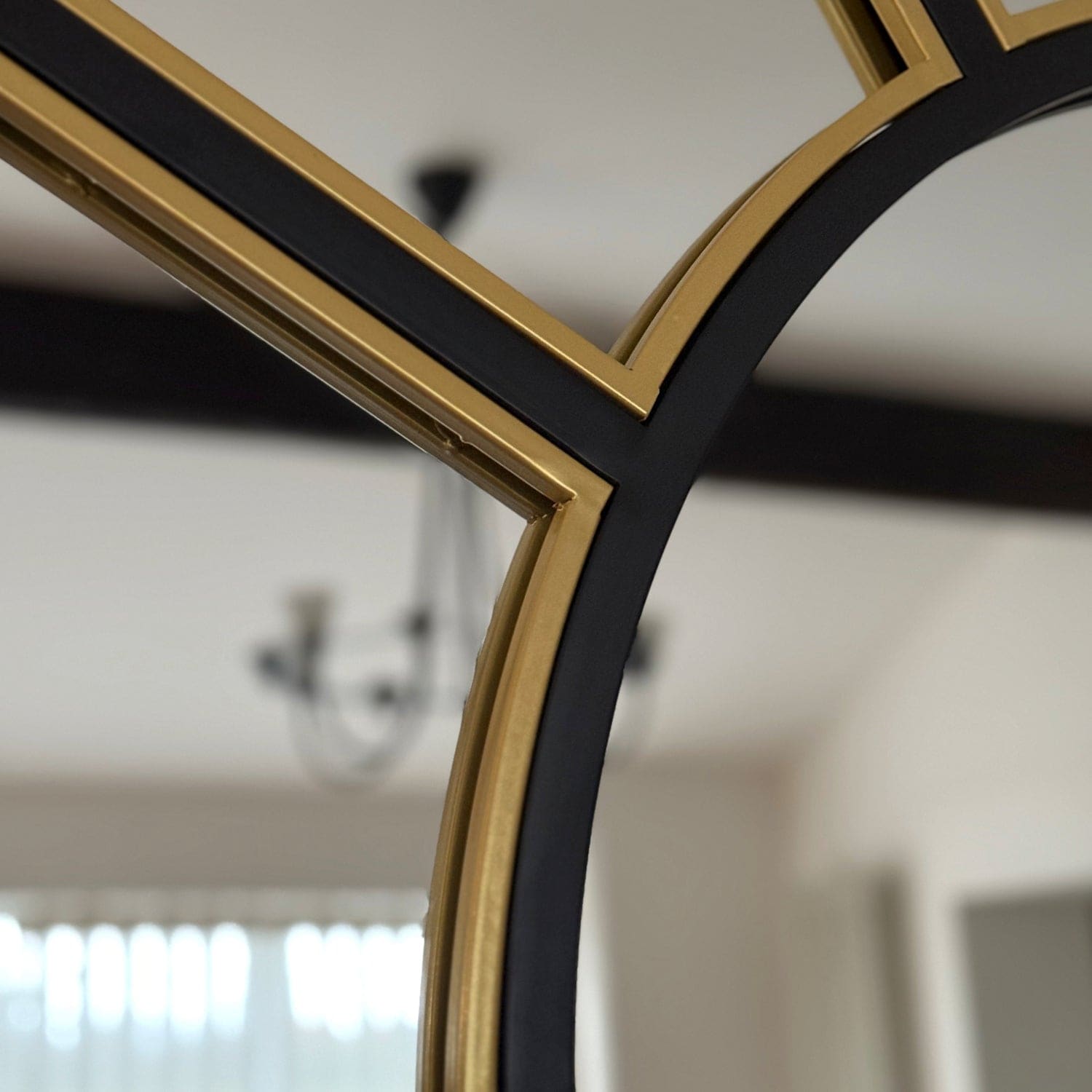 Mio - Black & Gold Metal Arched Window Mirror - 95cm x 120cm-1