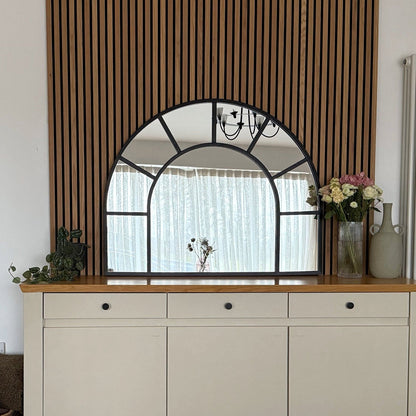 Mio - Black Metal Arched Window Mirror - 95cm x 120cm-4