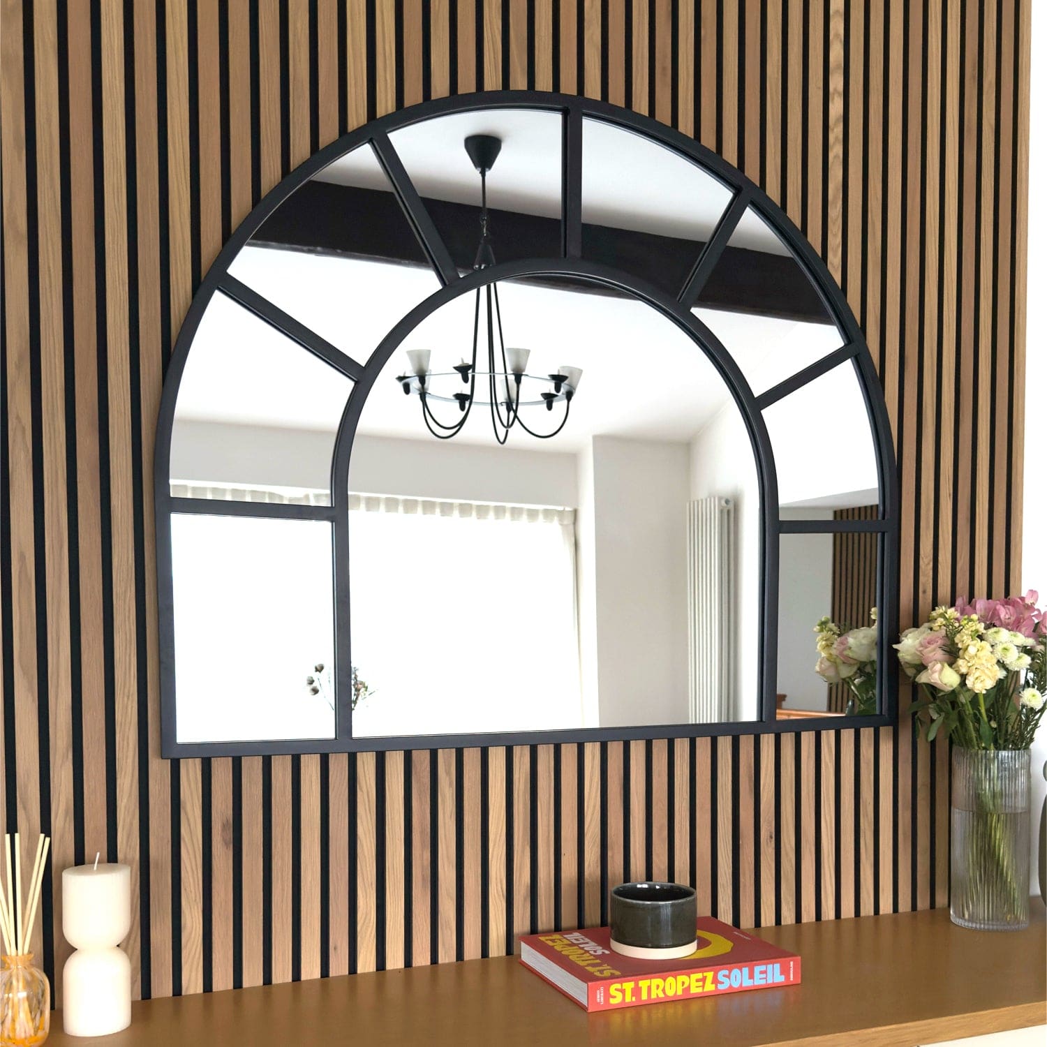 Mio - Black Metal Arched Window Mirror - 95cm x 120cm-0