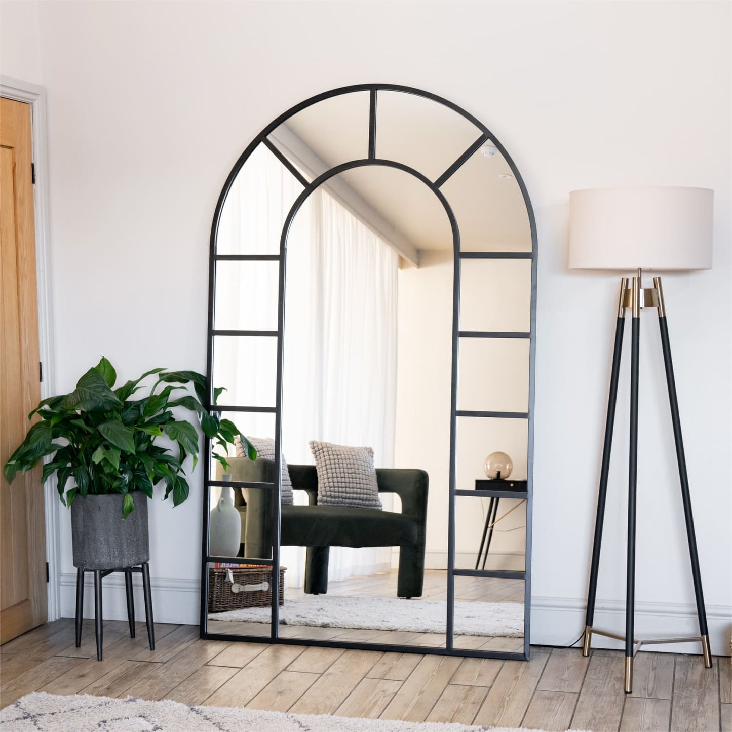 Mio - Full Length Black Metal Arched Window Mirror - 180cm x 105cm.-2