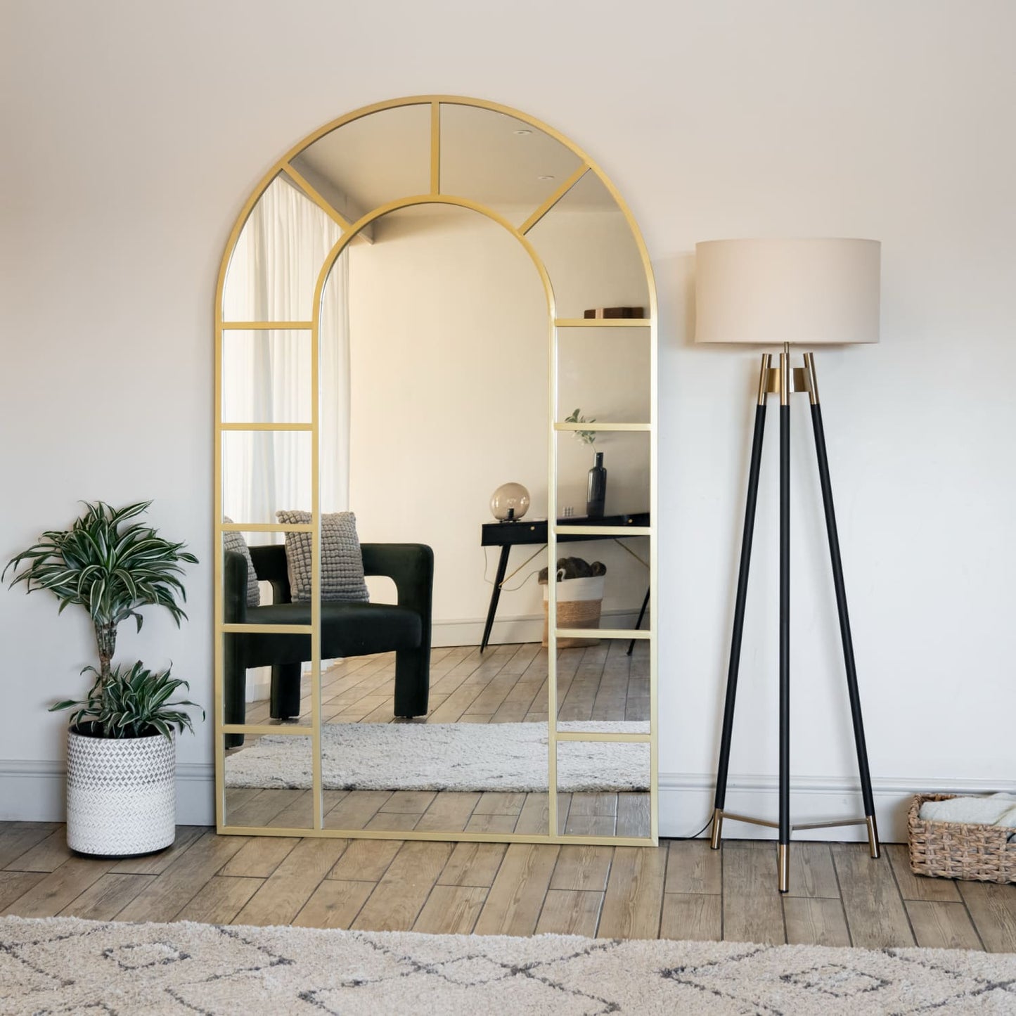 Mio- Full Length Gold Metal Arched Window Mirror - 200cm x 120cm-2