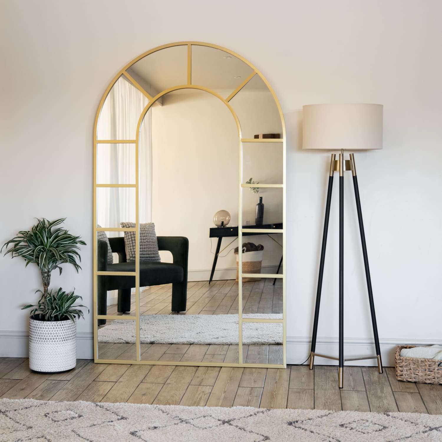 Mio- Full Length Gold Metal Arched Window Mirror - 200cm x 120cm-2