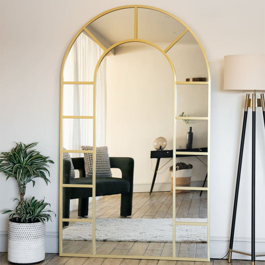 Mio- Full Length Gold Metal Arched Window Mirror - 200cm x 120cm-0