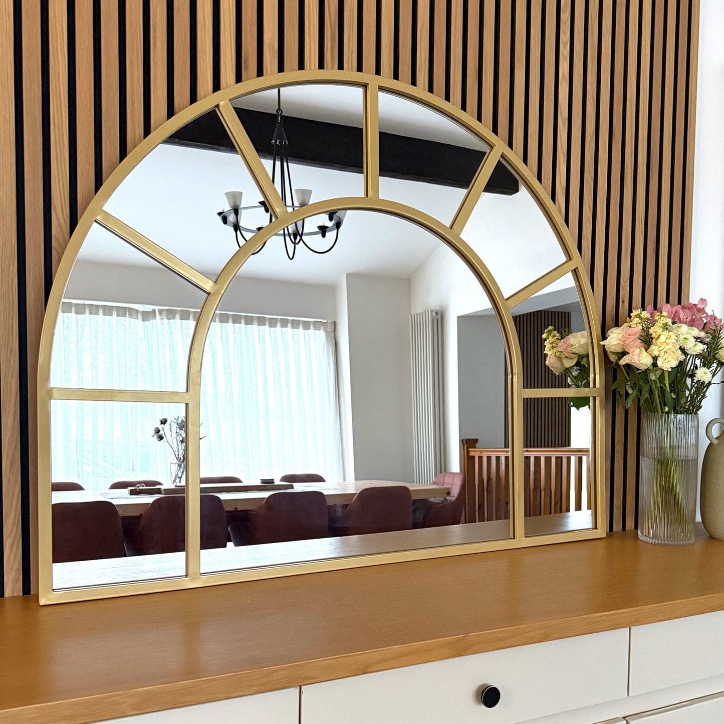 Mio - Gold Metal Arched Window Mirror - 95cm x 120cm-3