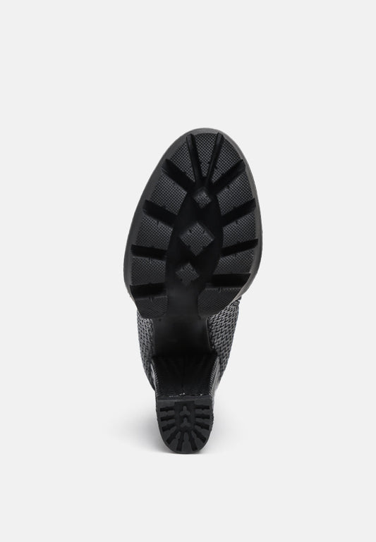 Moleski Textured Block Heeled Boots-1