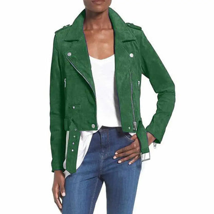Women's Nubuck Leather Biker Jacket-5