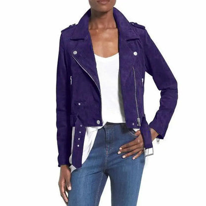 Women's Nubuck Leather Biker Jacket-4