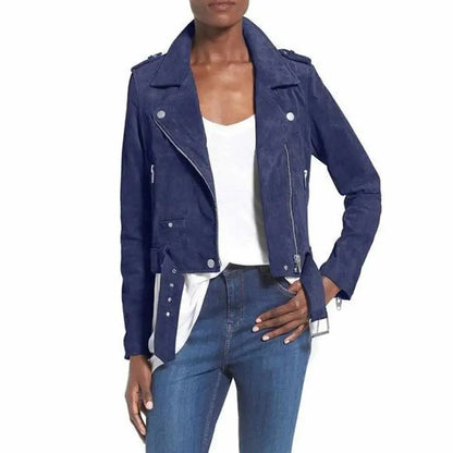 Women's Nubuck Leather Biker Jacket-0