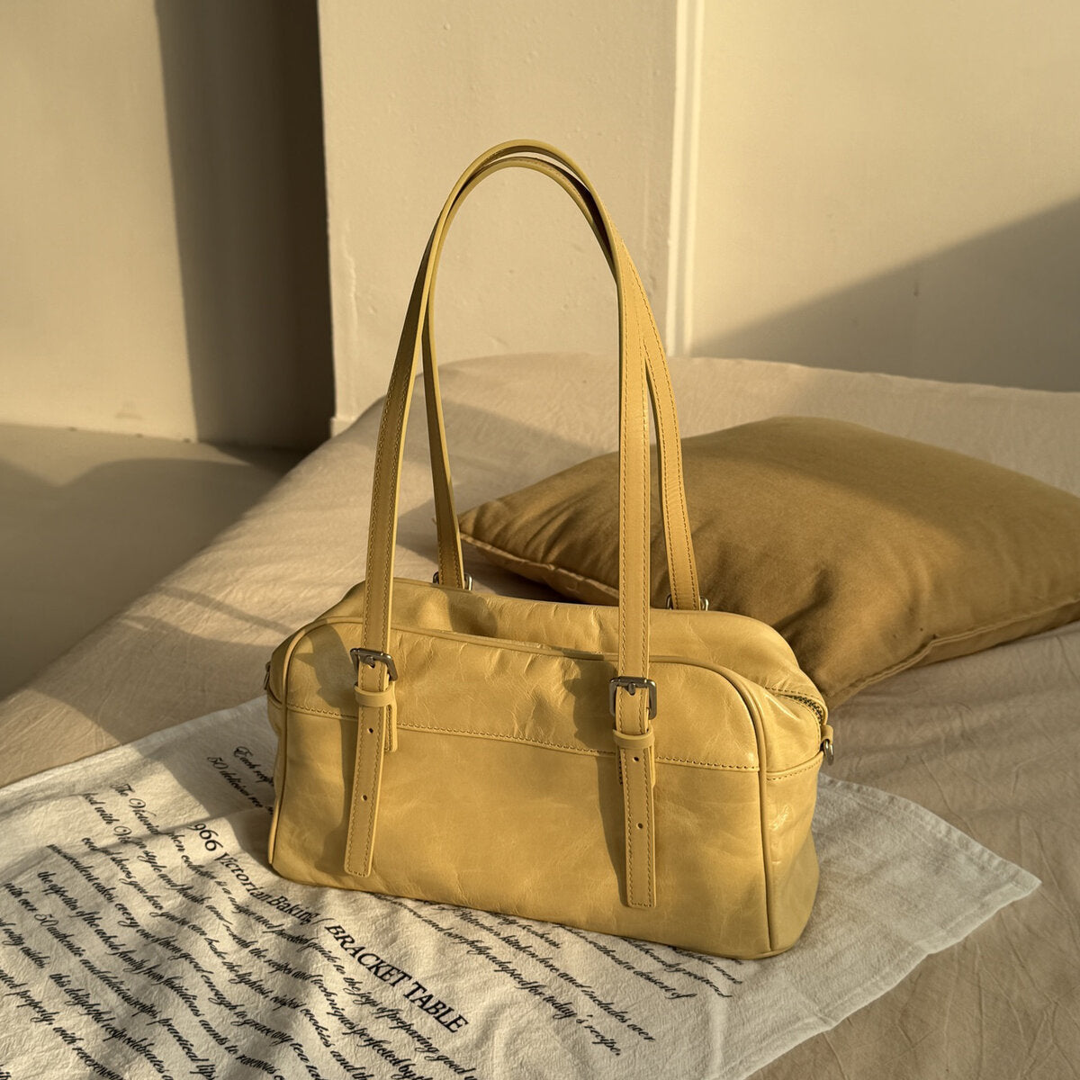 Oil-Wax Leather Boston Bowling Shoulder Bag – Vintage Boxy Toast Handbag-5