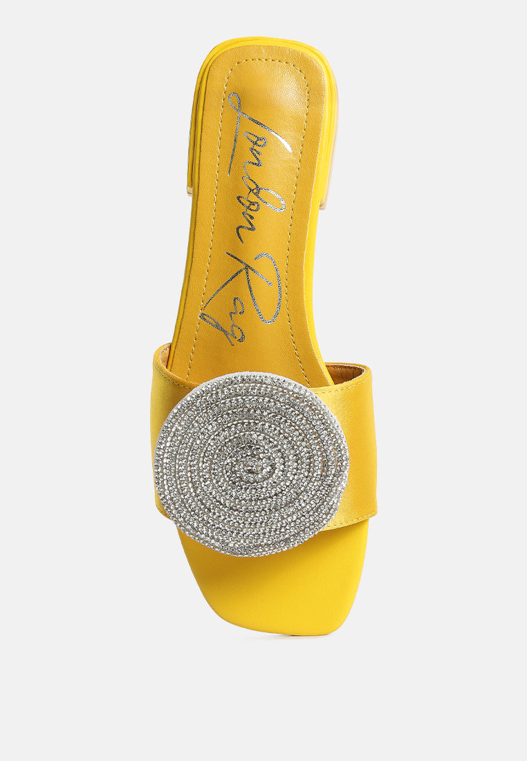 Ollilie Rhinestones Embellished Brooch Slip On Sandals-4