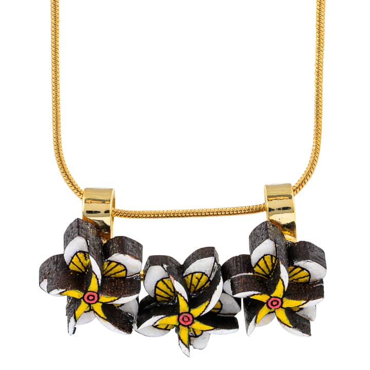 Reclaimed Wood Necklace with Floral Design - Kamboja Frangipani-1