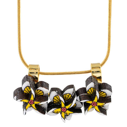 Reclaimed Wood Necklace with Floral Design - Kamboja Frangipani-1