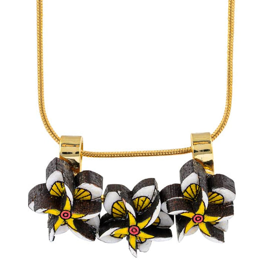 Reclaimed Wood Necklace with Floral Design - Kamboja Frangipani-1