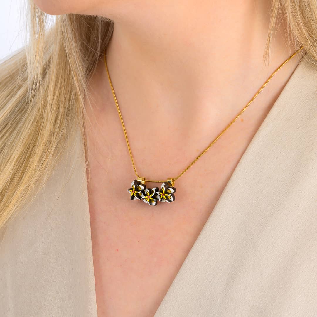 Reclaimed Wood Necklace with Floral Design - Kamboja Frangipani-0