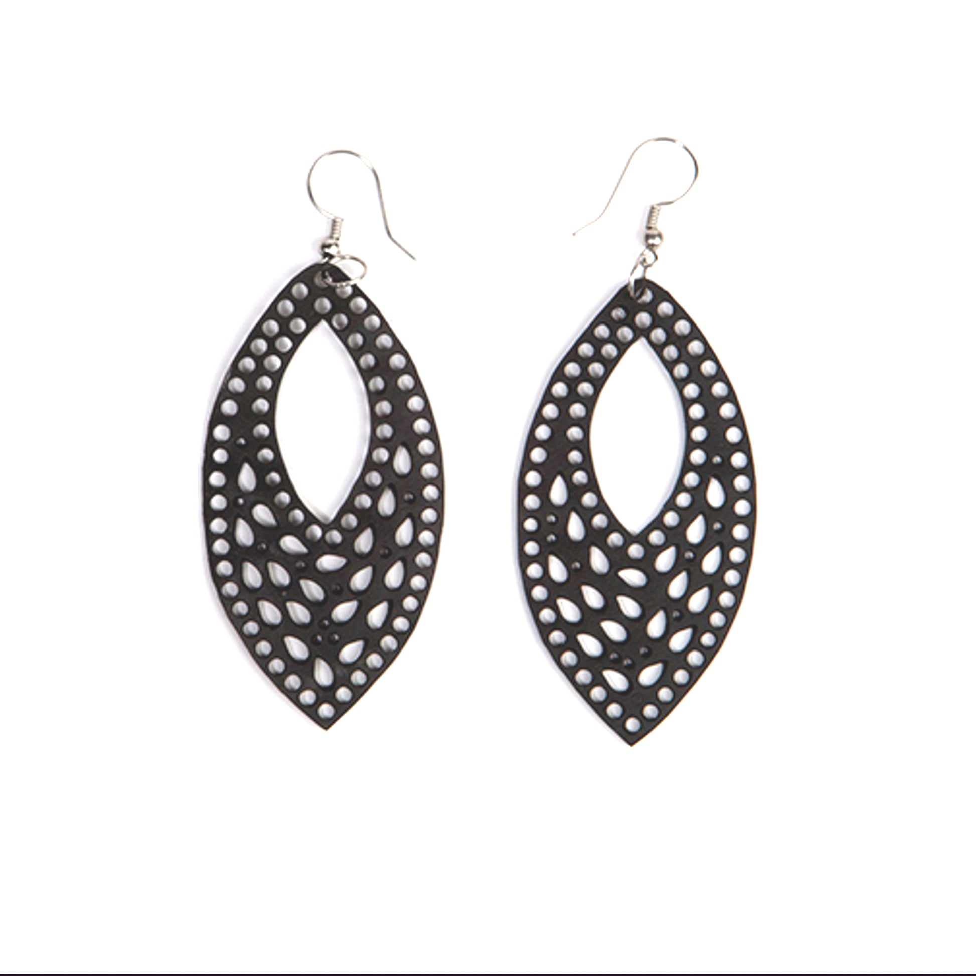 Marquise Intricate Recycled Rubber Earrings-1