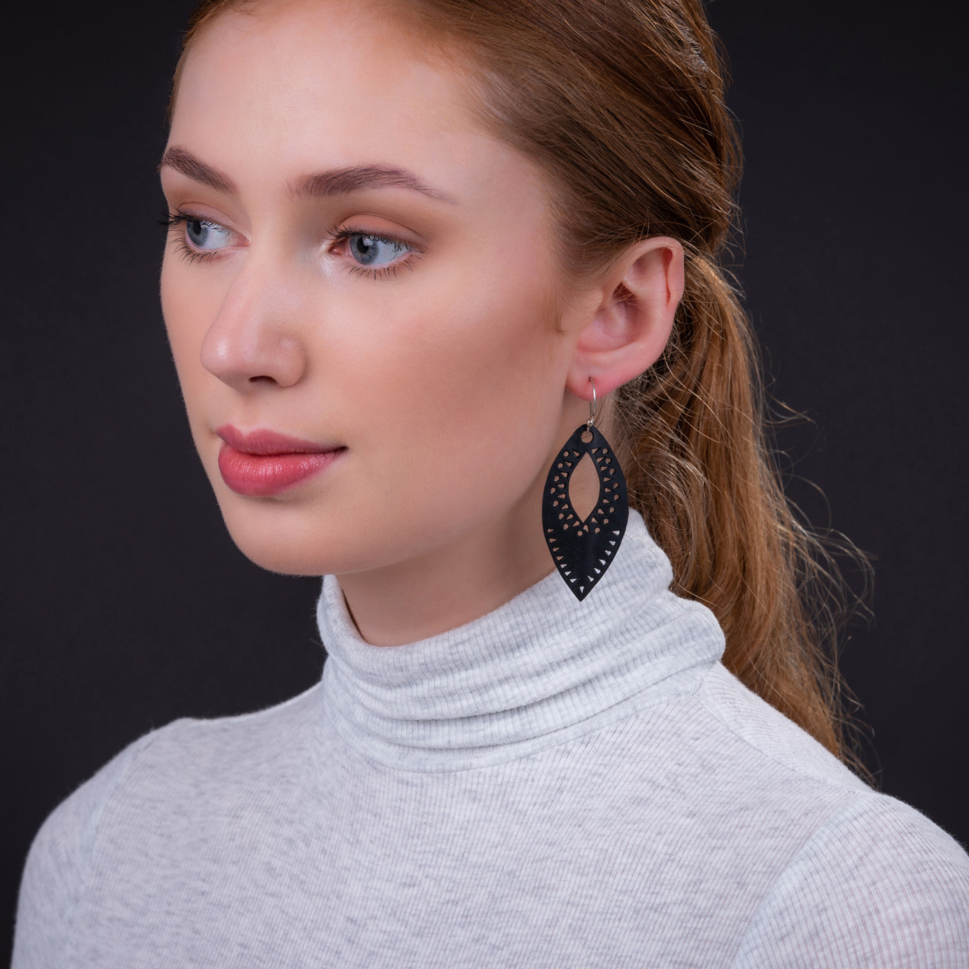 Marquise Intricate Recycled Rubber Earrings-0