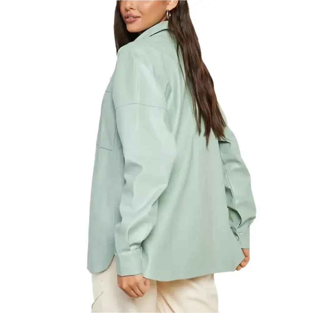 Women's Pastel Green Oversized Leather Shirt-1