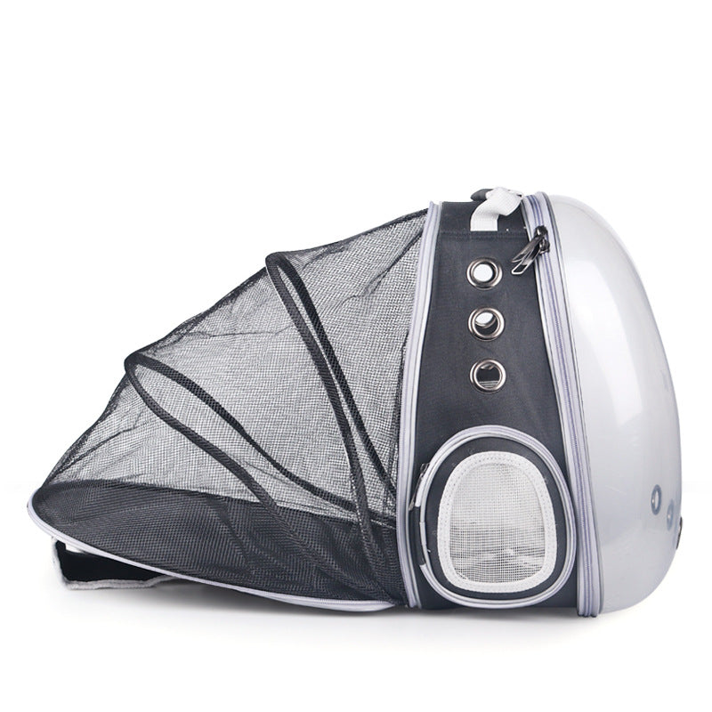 Capsule cat backpack with the rear mesh tunnel extended.