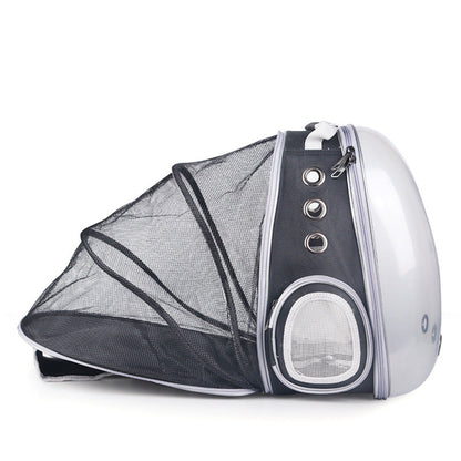 Capsule cat backpack with the rear mesh tunnel extended.