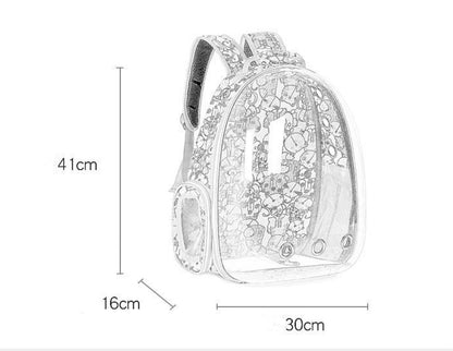 Clear capsule cat backpack carrier with mesh panels and shoulder straps.