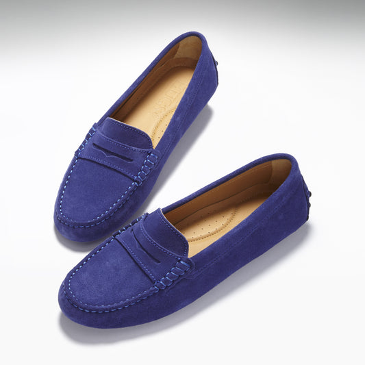 Women's Penny Driving Loafers, ink blue suede-1