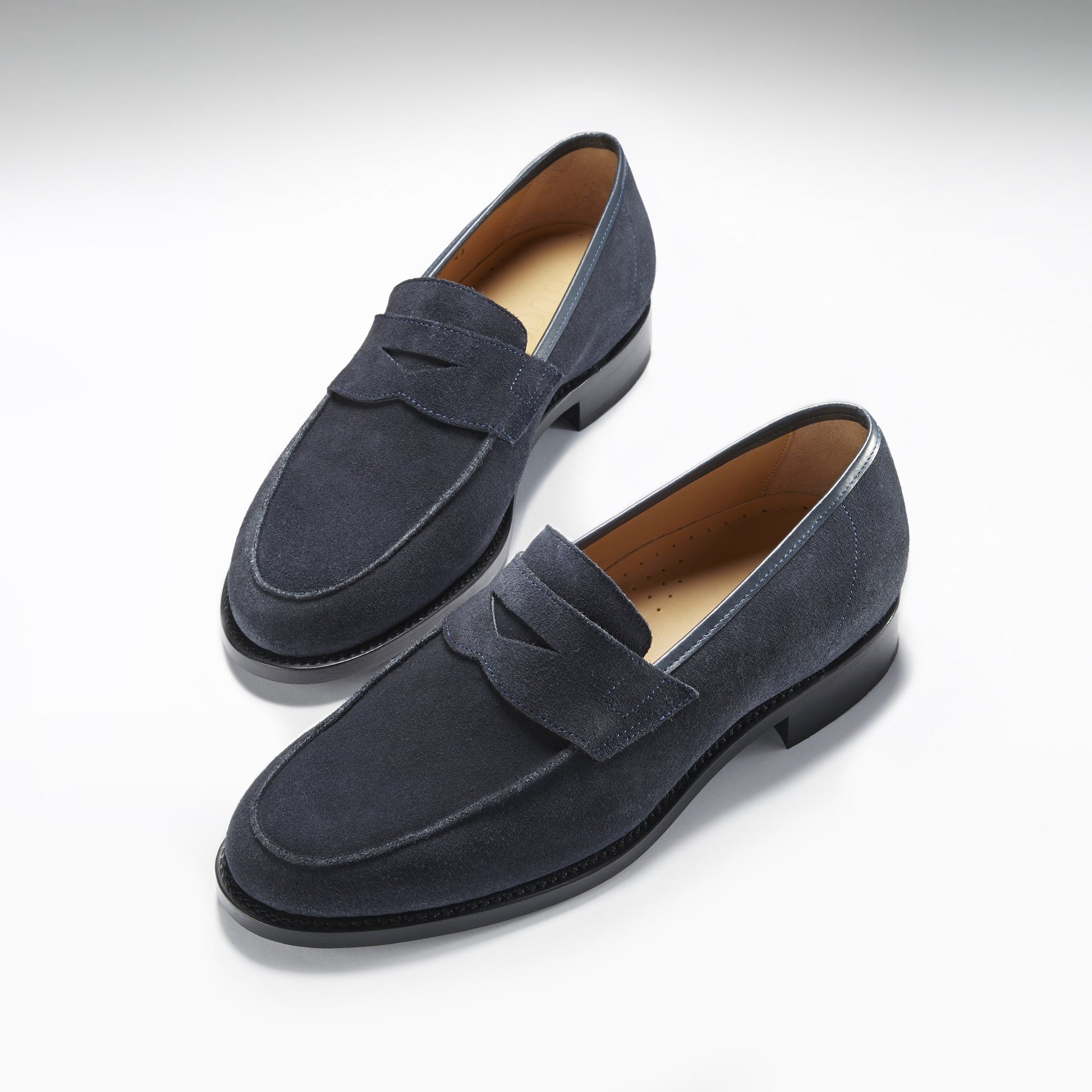 Navy Blue Suede Loafers, Welted Leather Sole-1