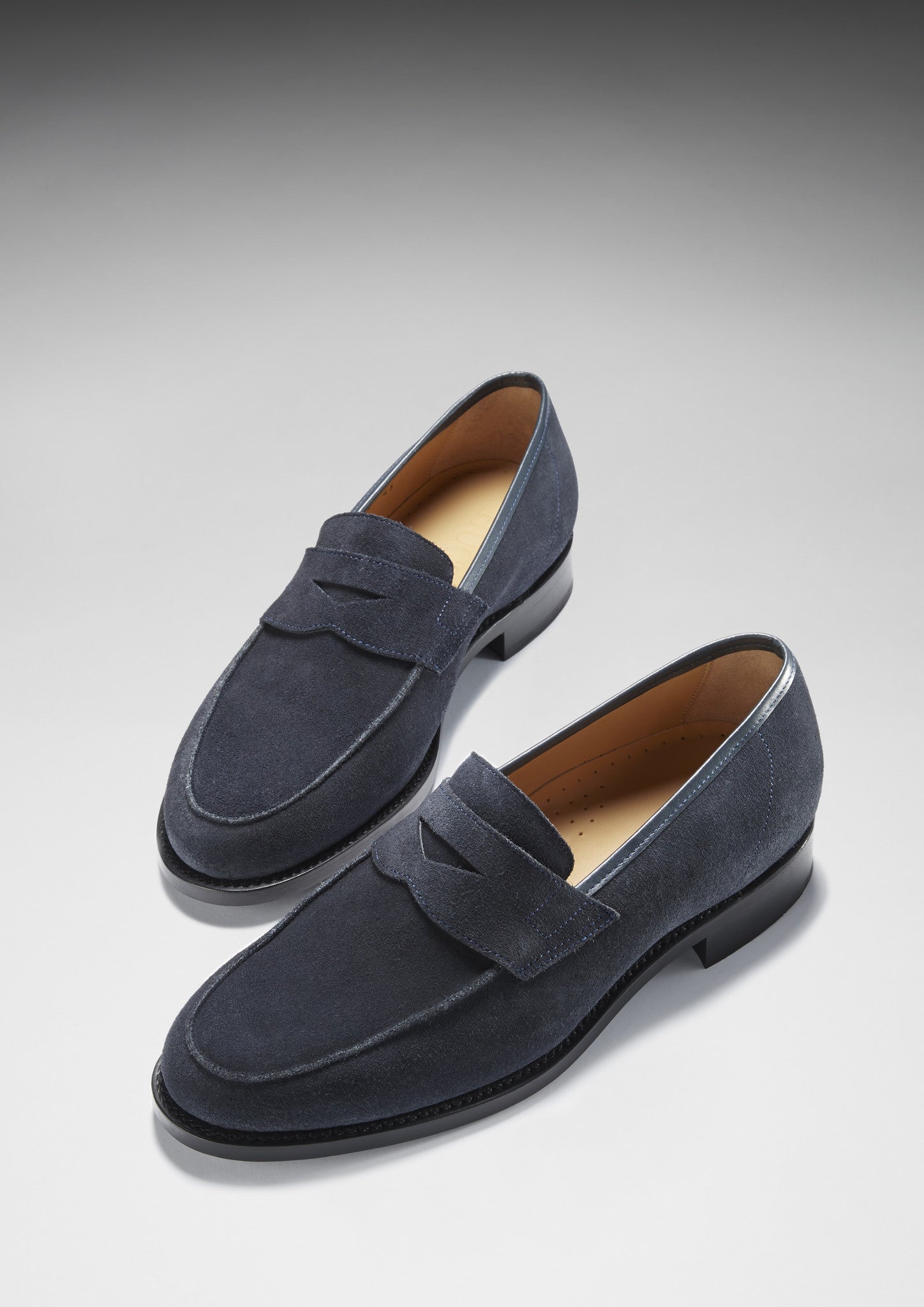Navy Blue Suede Loafers, Welted Leather Sole-3