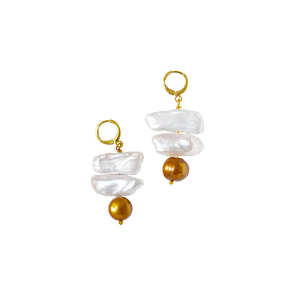 Unusual biwa bronze freshwater pearl huggie earrings | by Ifemi Jewels-0