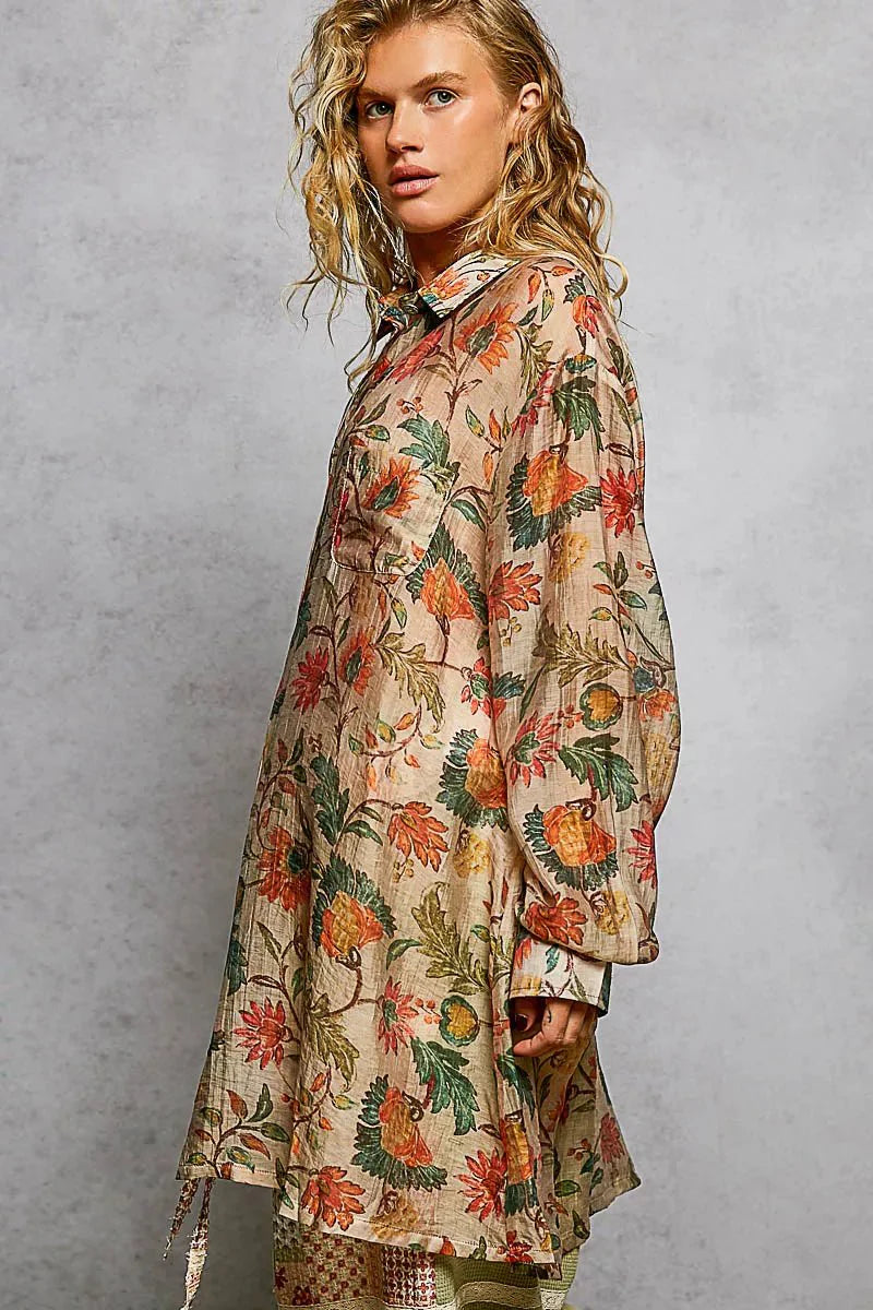 POL Metal Button Down Floral Long Sleeve Shirt-2