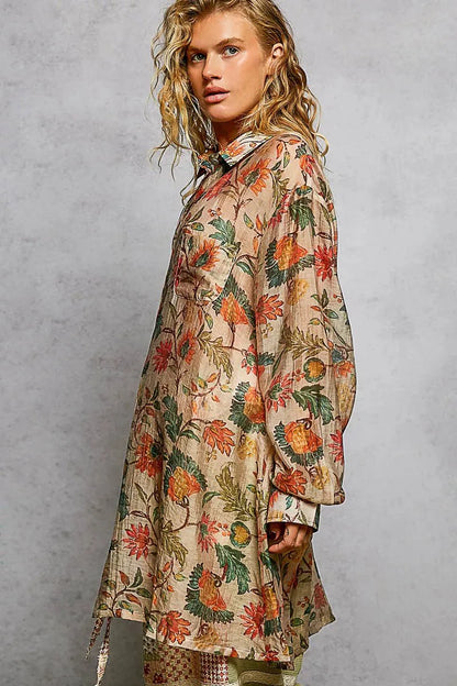 POL Metal Button Down Floral Long Sleeve Shirt-2