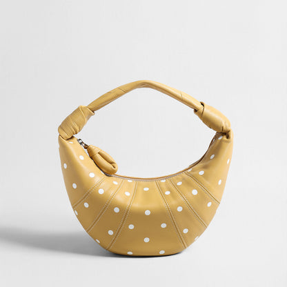 Polka Dot Dumpling Bag – First-Layer Sheepskin Crescent Shoulder Bag with Knotted Handle-6