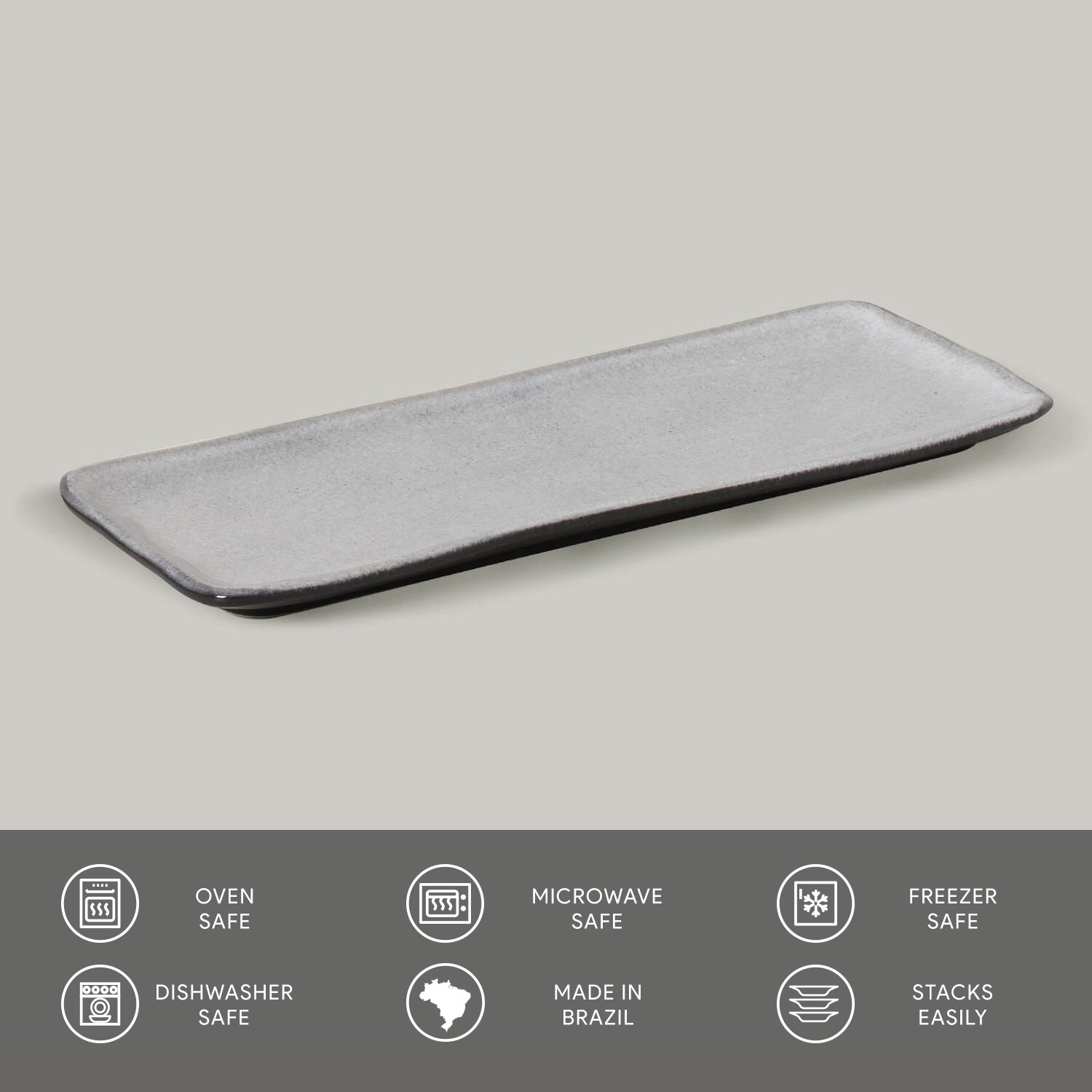 The platter above a row of care icons for oven, microwave, freezer and washing.