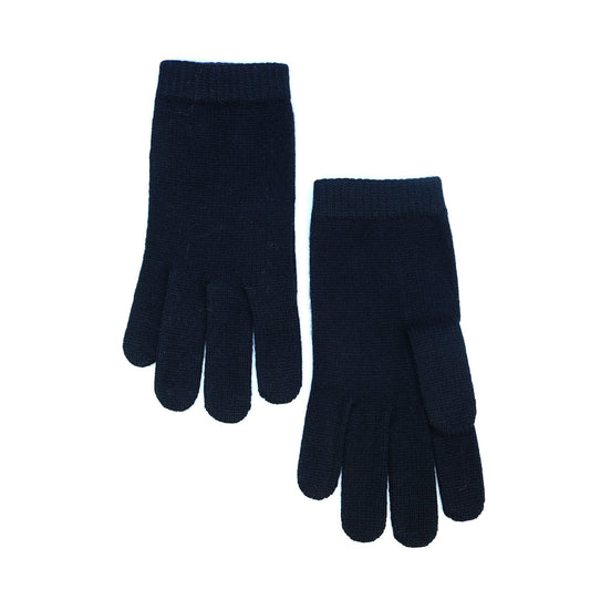 Black cashmere gloves in flat jersey knit laid flat with ribbed cuffs