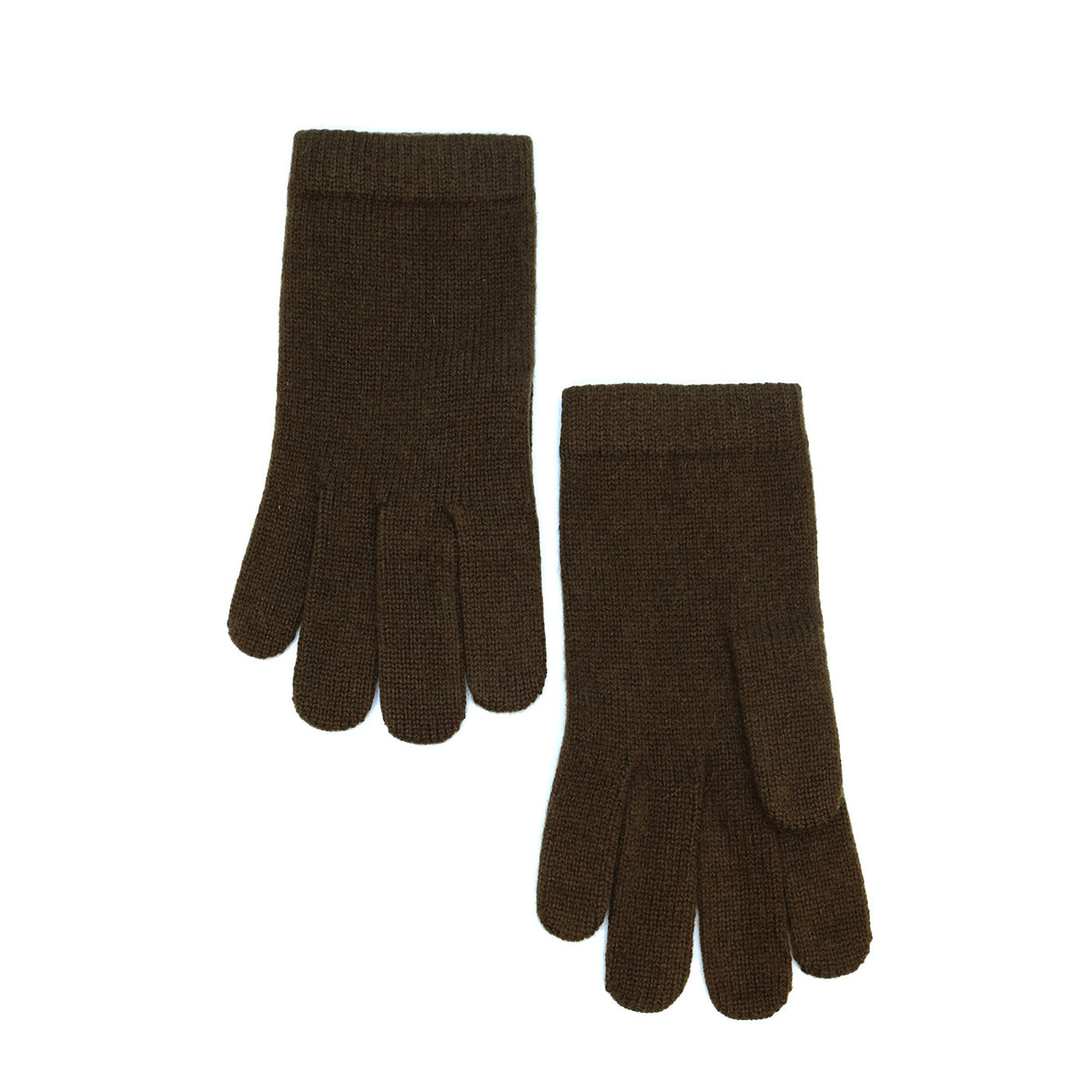 Chocolate brown cashmere gloves in flat jersey knit laid flat