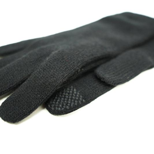 Close up of the touchscreen pads on the fingertips of black cashmere gloves