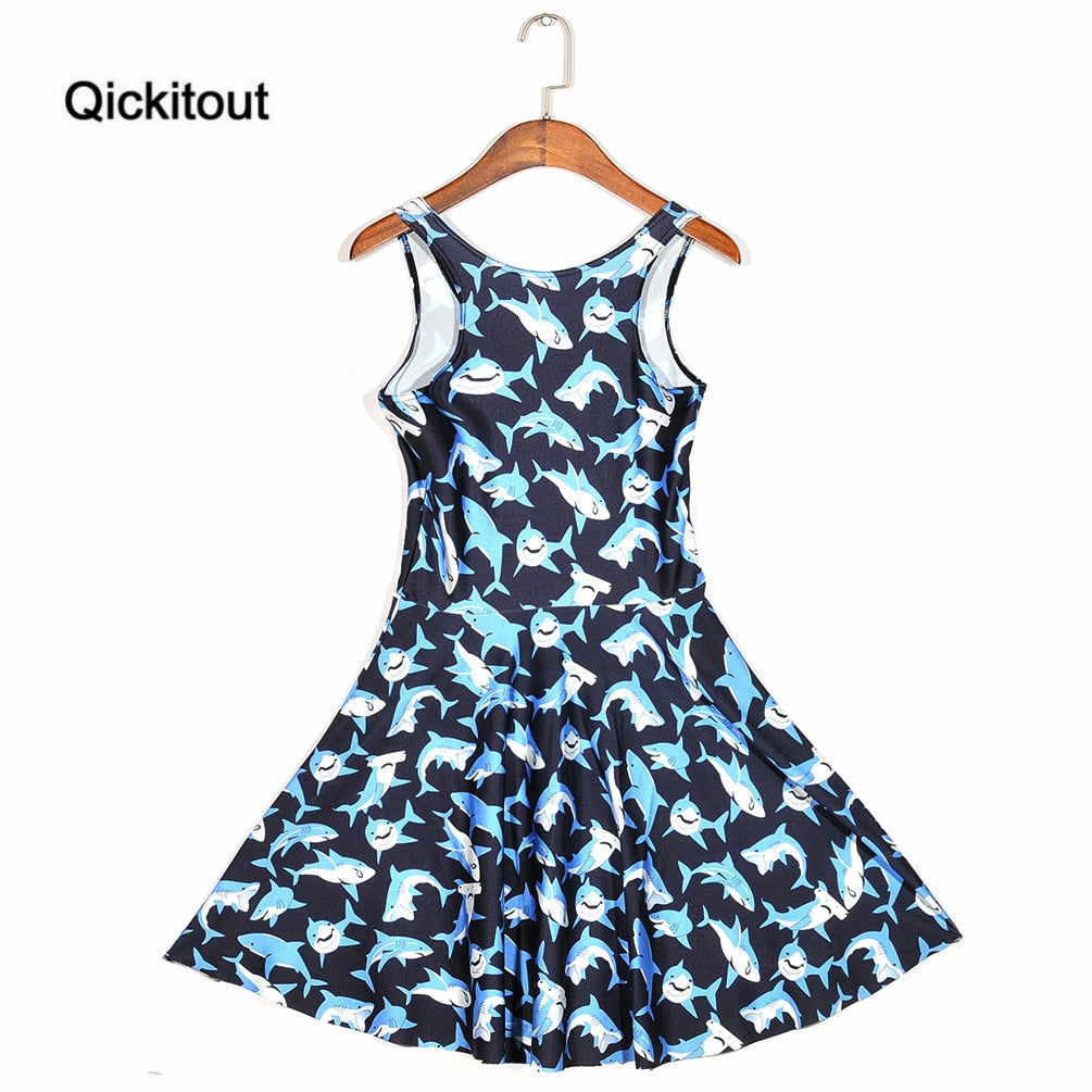 Girls Slim Women Dress Digital Print Submarine shark jump dress Summer Sleeveless Beach DRESS vestidos-2