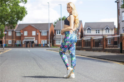Fashion Women Trend Green Floral Leaf Flower Pattern Leggings Sexy Elasticity Fitness Slim Bottoms Workout Pants-2