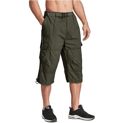 Men Tactical Capri Pants Military Cotton 3/4 Below Knee Trousers Army Airsoft Paintball Elastic Waist Cargo Work Pants-3