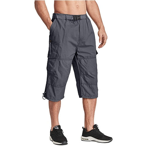 Men Tactical Capri Pants Military Cotton 3/4 Below Knee Trousers Army Airsoft Paintball Elastic Waist Cargo Work Pants-4