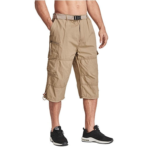 Men Tactical Capri Pants Military Cotton 3/4 Below Knee Trousers Army Airsoft Paintball Elastic Waist Cargo Work Pants-1