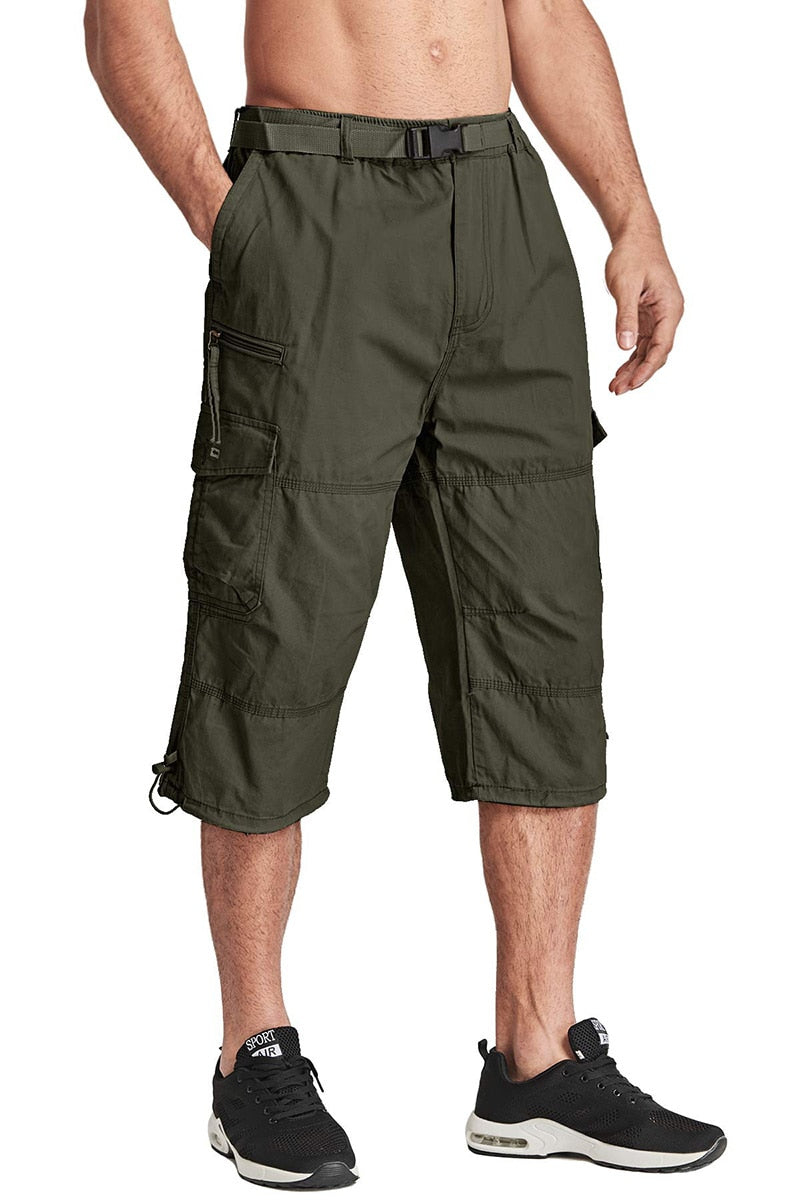 Men Tactical Capri Pants Military Cotton 3/4 Below Knee Trousers Army Airsoft Paintball Elastic Waist Cargo Work Pants