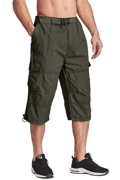 Men Tactical Capri Pants Military Cotton 3/4 Below Knee Trousers Army Airsoft Paintball Elastic Waist Cargo Work Pants