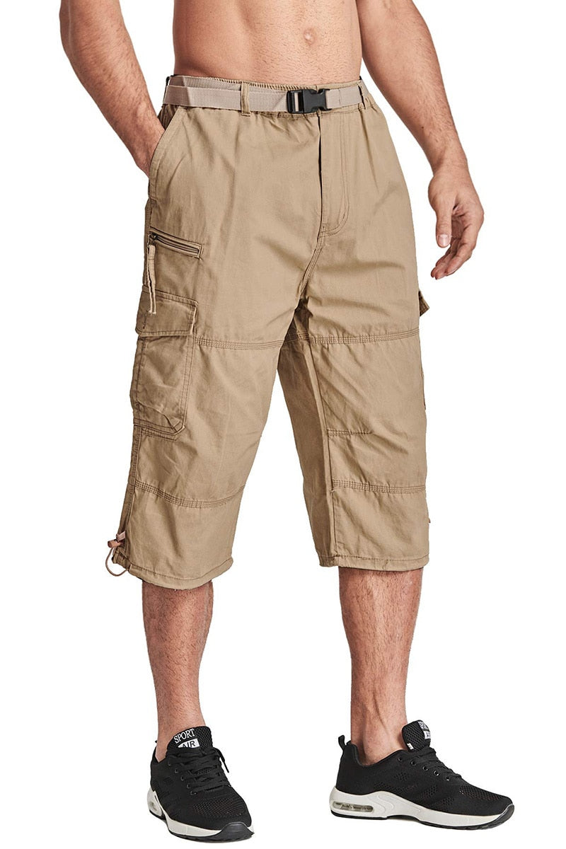 Men Tactical Capri Pants Military Cotton 3/4 Below Knee Trousers Army Airsoft Paintball Elastic Waist Cargo Work Pants-0