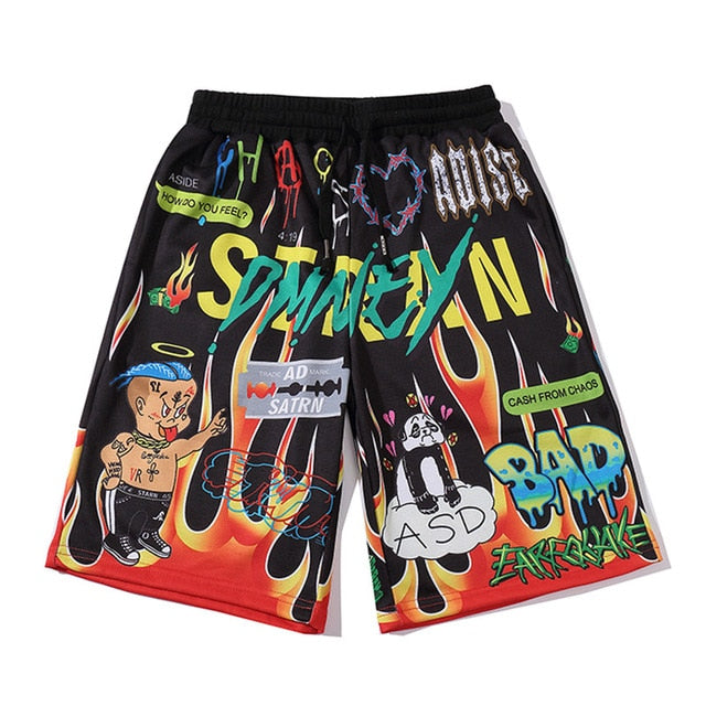 Men Shorts Hip Hop Bermuda Style Elastic Waist High Street Summer-5