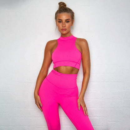 Fitness Suit Women Gym Clothing Dry Fit Yoga Set Sportswear Woman Workout Clothes Vest Legging Kit Black Red Green-0