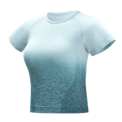 Gradient Sport Short-Sleeve Shirts Women Slim O-neck Fitness Gym Crop Tops T-shirt Quick Dry Seamless Athletic Tee-4