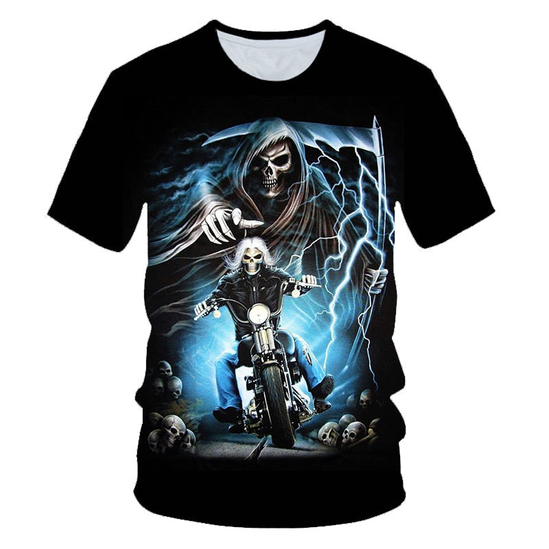 Funny Skull Motorbike 3D T Shirt Summer Hipster Short Sleeve Tee Tops Men/Women Print T-Shirts Casual Homme Short Sleeve Top-0