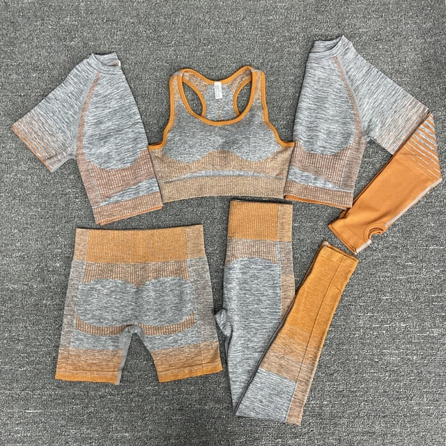Seamless Gym Yoga Set For Women Fitness Bra Short Shirt Top Leggings Shorts Tracksuit Running Workout Sports Suit Hips Lifting-6